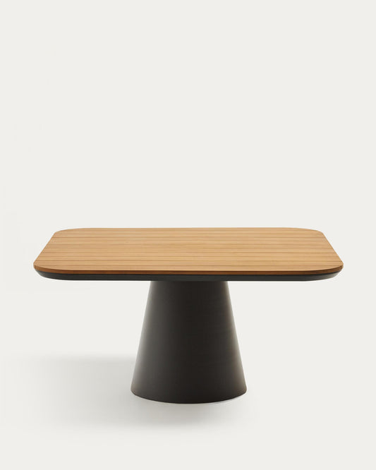 Mesa de exterior Tudons de aluminio con acabado gris y teca FSC 100% 148 x 148 cm