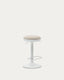 Tabouret Zaib en chenille beige et acier blanc mat hauteur 63-84 cm FSC 100%