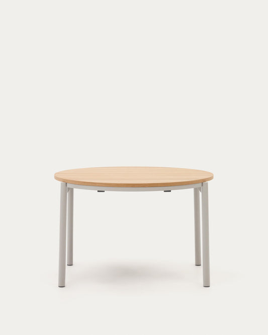 Table extensible ronde Montuiri placage en chêne et pieds en acier finition grise  Ø 120 (200) cm