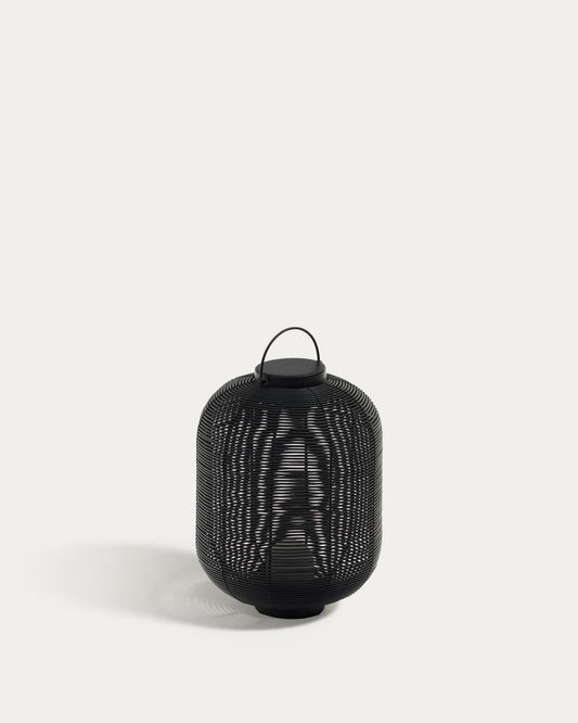 Llum de taula petita portàtil Saranella de rotang sintètic negre