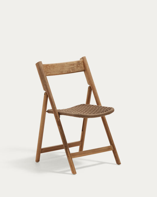 Cadira plegable Dandara, fusta massissa d'acàcia i estructura d'acer amb corda beix FSC 100%