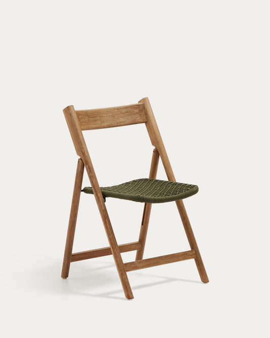 Cadira plegable Dandara, fusta massissa d'acàcia i estructura d'acer amb corda verd FSC 100%