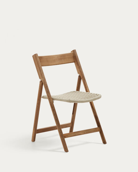 Cadira plegable Dandara, fusta massissa d'acàcia i estructura d'acer amb corda blanc FSC 100%