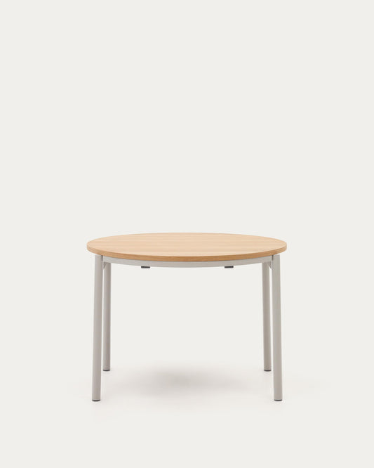 Table ronde extensible Montuiri en placage de chêne et pieds en acier gris  Ø90(170) cm