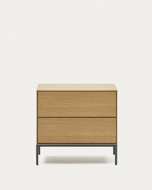 Mesita de noche Vedrana 2 cajones de chapa de roble y patas de acero negro 60 x 55 cm