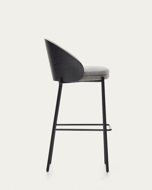 Tamboret Eamy xenilla gris clar xapat en freixe amb acabat negre i metall negre altura 77 cm