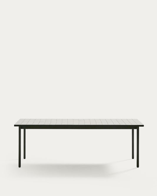 Taula d'exterior Maurina d'acer galvanitzat verd i rajoles color cru 223 x 101 cm