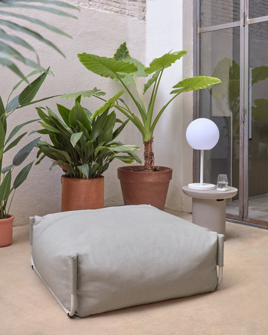 Pouf canapé modulaire Square 100 % extérieur gris clair et aluminium blanc 101 x 101 cm