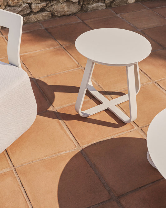 Taula auxiliar d’exterior Tamaris d’alumini color cru Ø48 cm