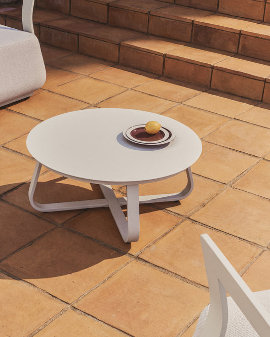 Taula de centre d’exterior Tamaris d’alumini color cru Ø80 cm