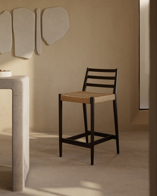 Tamboret Analy respatller fusta massissa roure acabat negre i seient de corda 65cm FSC 100%