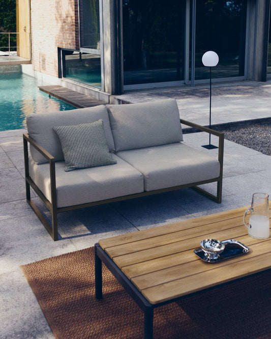 Sofà 100% exterior Comova 2 places gris clar i d'alumini verd 150 cm