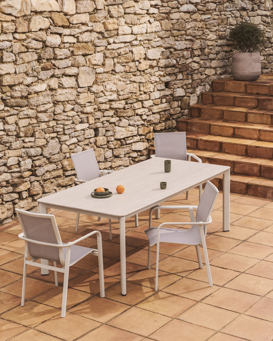 Taula Anafi de pedra sinteritzada i alumini cru 220 x 100 cm