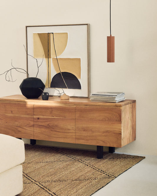 Moble TV Uxue 3 portes de fusta massissa d'acàcia amb acabat blanquejat 150x58 cm