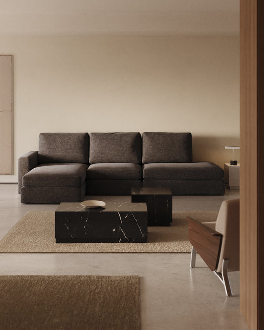 Sofà modular desenfundable Alea 5 places de xenilla chaise longue esquerre marró fosc 340 cm