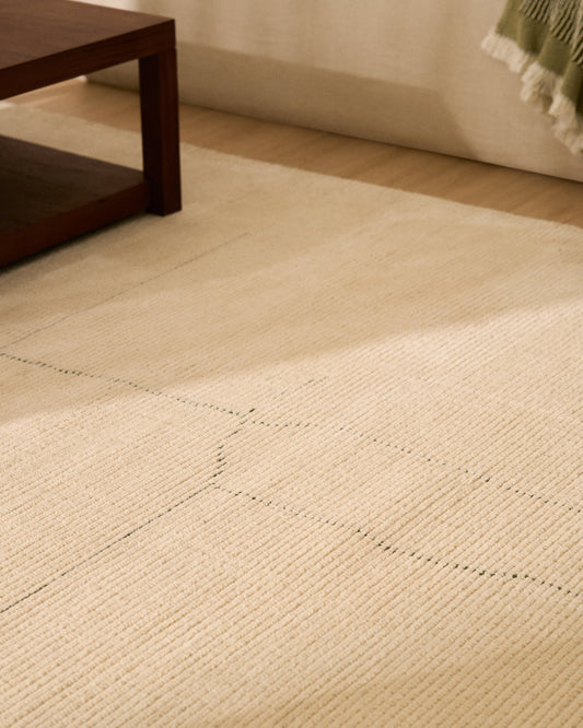 Catifa Lisdan de fibres sintètiques cru amb detall gràfic verd 160 x 230 cm
