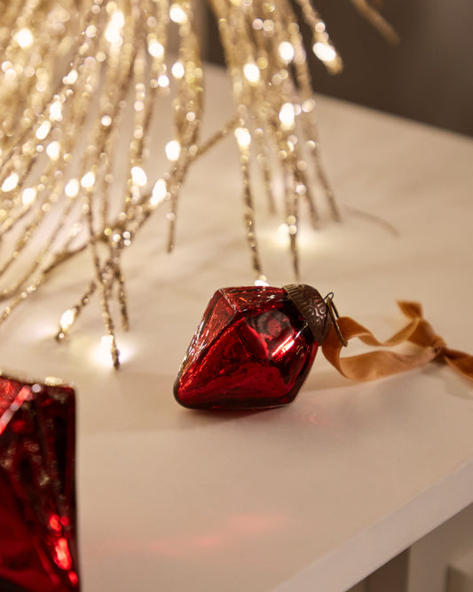 Set de 4 adorns penjants Argin de vidre reciclat vermell 6 cm