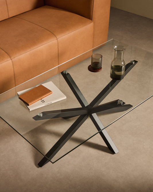 Taula de centre Argo 130 x 70 cm vidre potes negre