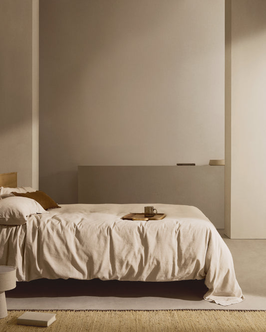 Conjunt Simmel fundes nòrdica i de coixins de cotó i lli color gris llit 90 cm