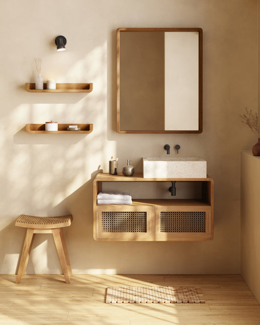 Mirall Kuveni de fusta massissa de teca 80 x 65 cm