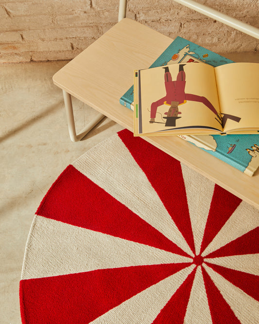 Catifa Wirla 100% de cotó beix i vermell Ø 100 cm