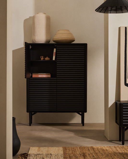 Aparador alt Lenon 4 portes fusta massissa i xapa roure negre 105x144 cm FSC Mix Credit