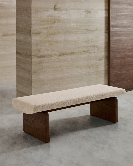Banc Topaz de xenilla beix i fusta massissa de freixe amb acabat noguera 150cm FSC 100%