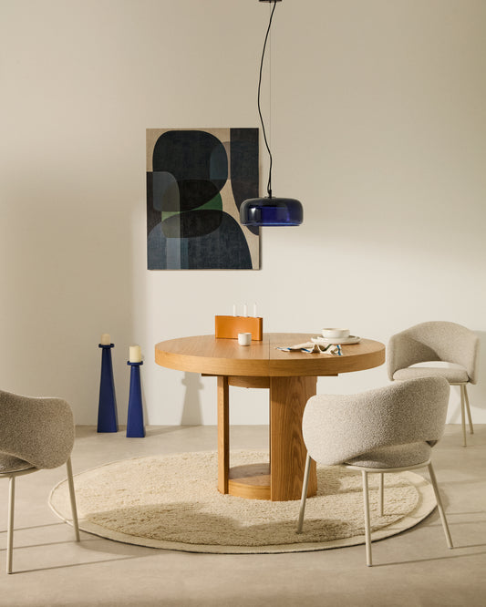 Taula extensible rodona Artis de fusta massissa i xapa de roure FSC 100%, 120 (170) x 80 cm