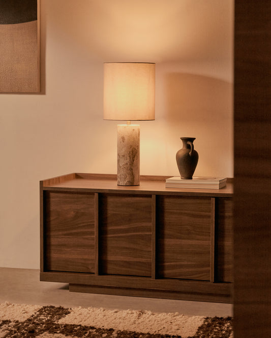 Lámpara de mesa Raze de mármol beige y pantalla de lino beige
