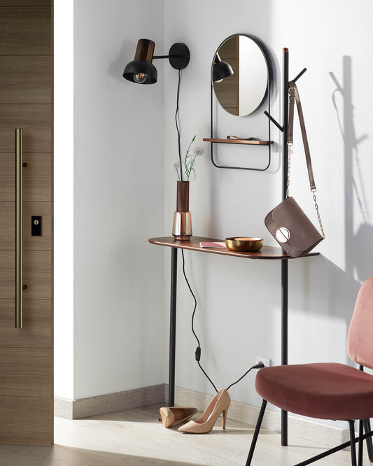 Consola con perchero Marcolina acero negro y chapa de roble 80 x 160 cm