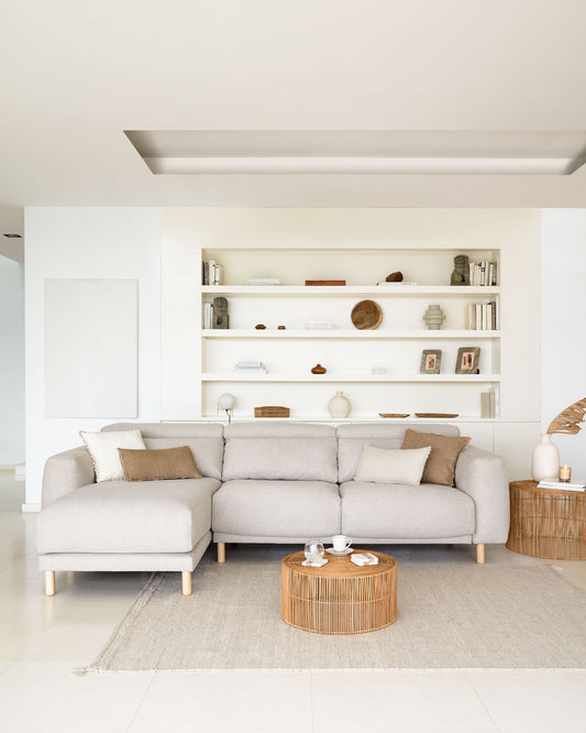 Canapé Singa 3 places avec méridienne gauche, appui-tête inclinable et siège extensible beige 296 cm FSC Mix Credit