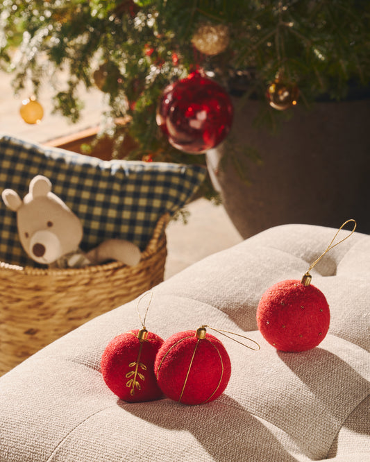 Conjunt Breshi de 3 boles penjants decoratives petites vermell i detalls daurats