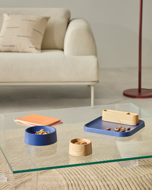Set Bletz de plats per a aperitiu de fusta d'acàcia amb acabat natural i blau FSC 100%