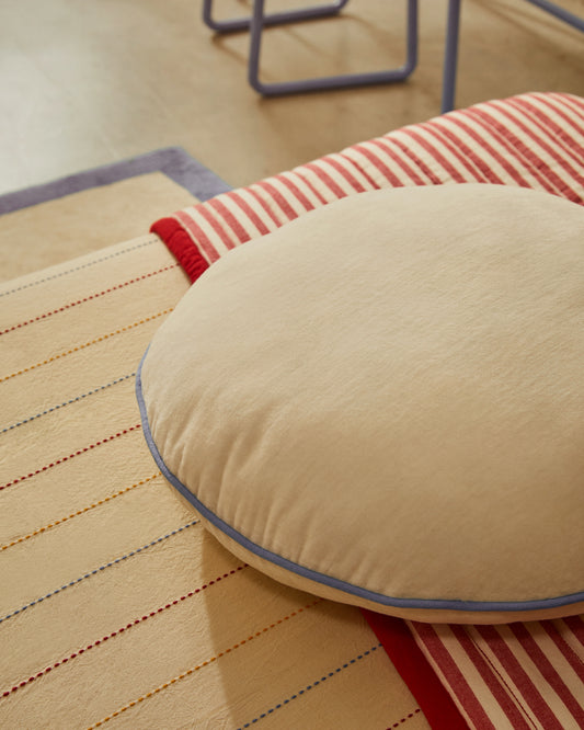 Coixí rodó Saya de cotó blanc i blau Ø 40 cm