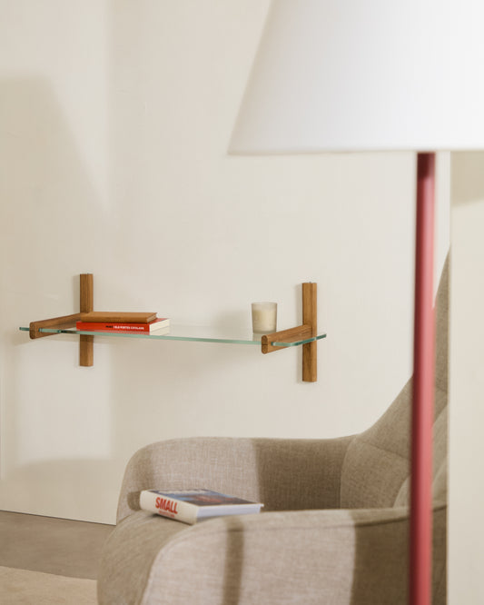 Prestatgeria modular Sitra 1 balda de vidre i fusta massissa roure 90 cm FSC Mix Credit