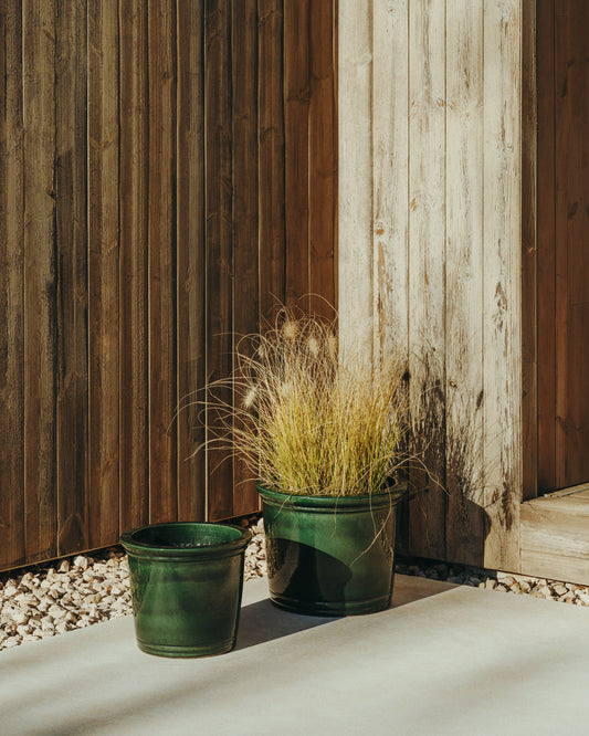 Conjunt Presili de 2 testos de ceràmica amb acabat verd glacejat Ø 37 / 47 cm