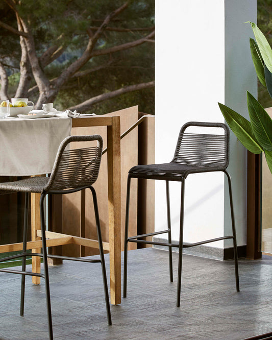 Tamboret Lambton de corda negre i acer amb acabat negre altura 74 cm