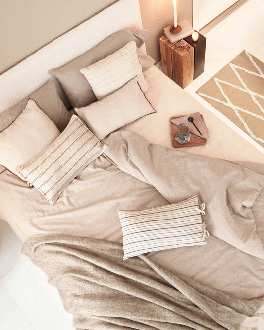 Funda coixí Etna 100% cotó ratlles marró 30 x 50 cm