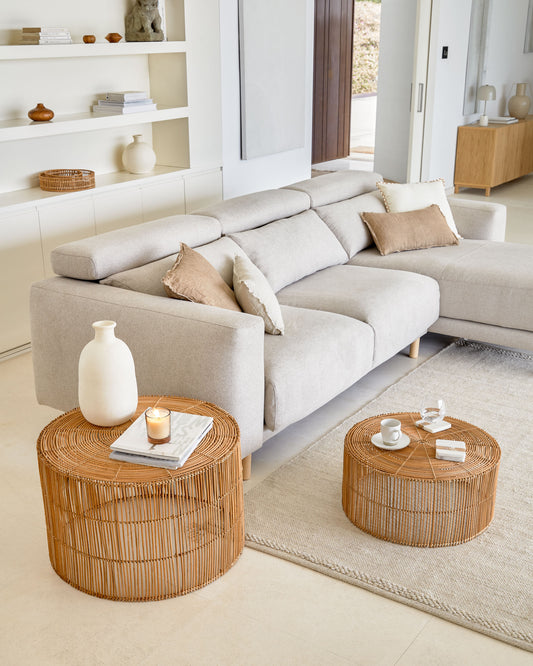 Conjunt Elmima de 2 taules de centre 100% ratan amb acabat natural Ø 66 cm i Ø 55 cm