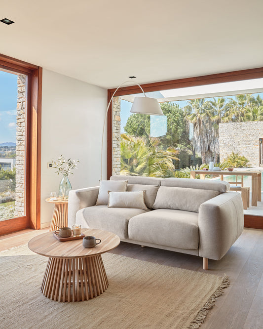 Canapé Singa 3 places avec appui-tête inclinable et siège extensible beige 215 cm FSC Mix Credit