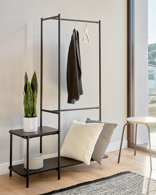 Penjador per a roba amb banqueta Galatia de melamina i acer acabat negre 100 x 150 cm