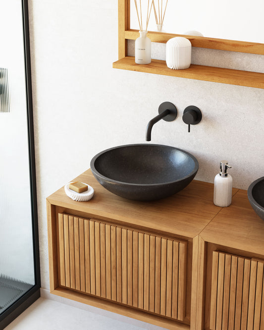 Pica de lavabo Delina de terratzo negre Ø 40 cm