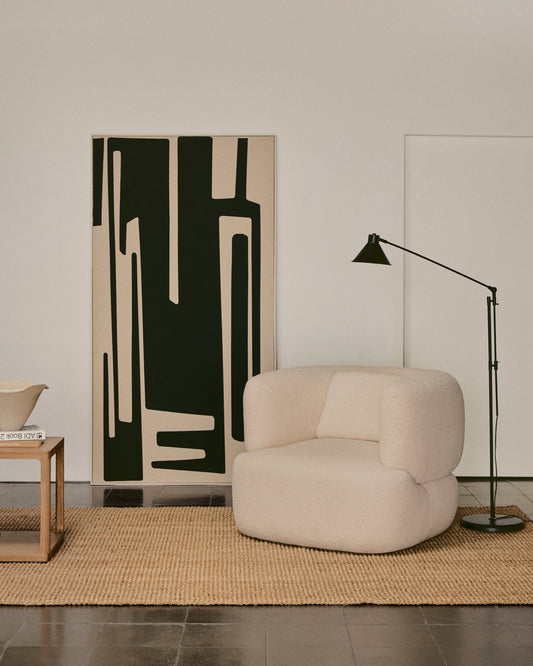 Fauteuil pivotant avec coussin Martina en bouclette écrue FSC Mix Credit