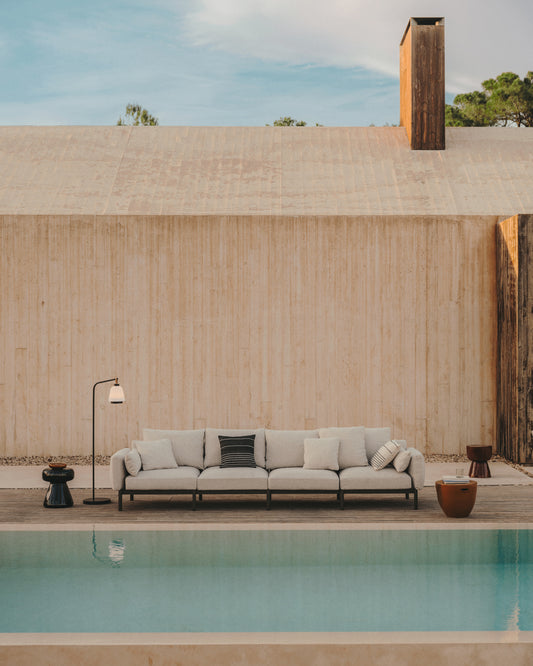 Sofà modular d'exterior Sorells 4 places amb entapissat gris i alumini gris 314 cm