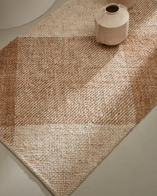 Tapis Maelan en jute et coton à carreaux naturel  160 x 230 cm