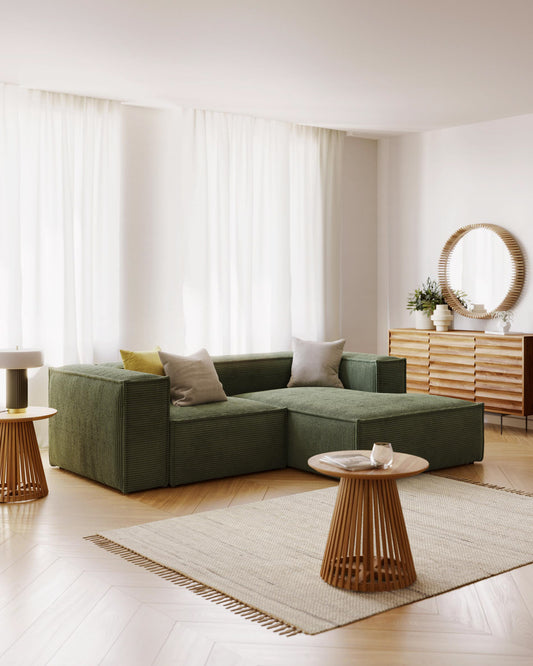 Sofà Blok 2 places de pana gruixuda chaise longue dret verd 240 cm FSC Mix Credit
