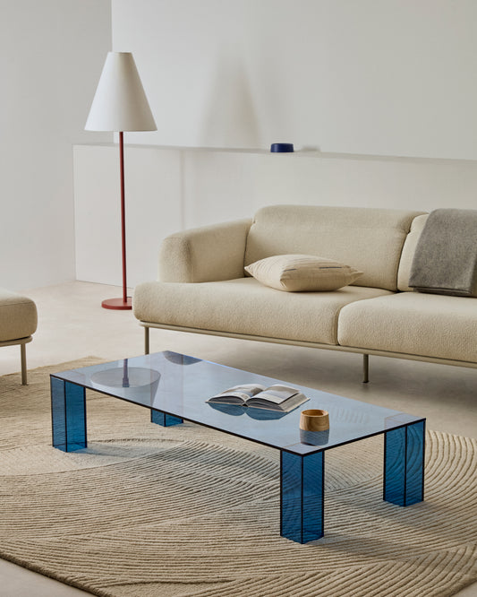 Taula de centre Adularia de vidre temperat blau 140 x 60 cm