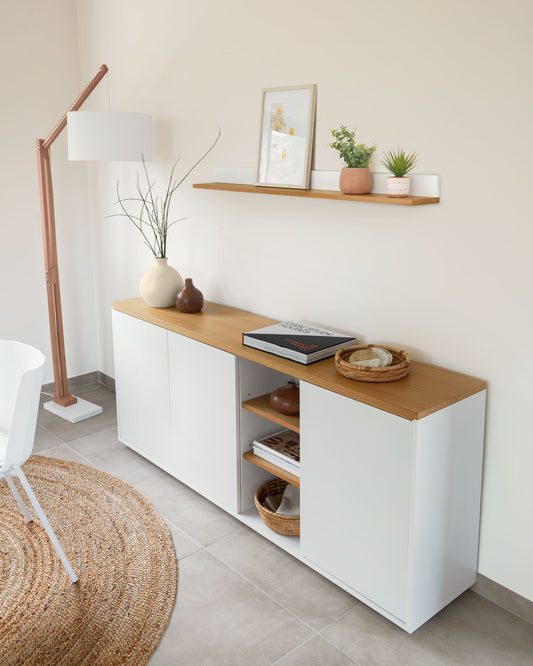 Prestatge Abilen de xapa roure i lacatge blanc 120 x 15 cm FSC 100%