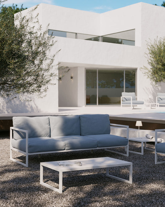 Sofà 100% exterior Comova 3 places blau i d'alumini blanc 222 cm