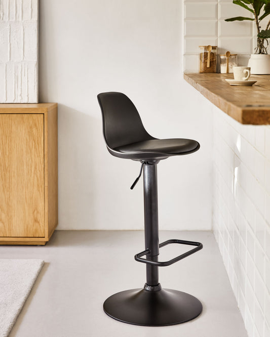 Tamboret Orlando - T de poliuretà negre i acer negre mat 60-82 cm